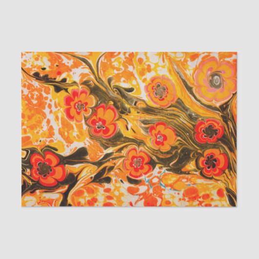 Mid Century Oranje bloemen met gele bruin Tissuepapier (Voorkant)