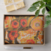 Mid Century Oranje bloemen met gele bruin Tissuepapier (Geschenk)