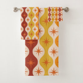 Mid Century Oranje Mod Stars op ogeenpatroon Bad Handdoek