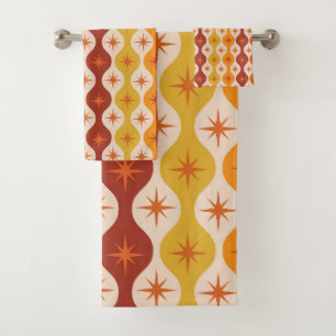 Mid Century Oranje Mod Stars op ogeenpatroon Bad Handdoek