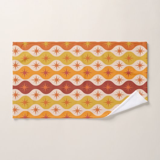 Mid Century Oranje Mod Stars op ogeenpatroon Bad Handdoek (Handdoek)