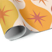 Mid Century Oranje Mod Stars op ogeenpatroon Cadeaupapier (Rol Hoek)