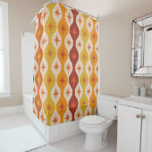 Mid Century Oranje Mod Stars op ogeenpatroon Douchegordijn (In situ)