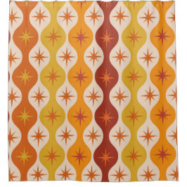 Mid Century Oranje Mod Stars op ogeenpatroon Douchegordijn