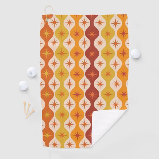 Mid Century Oranje Mod Stars op ogeenpatroon Golfhanddoek (Insitu)
