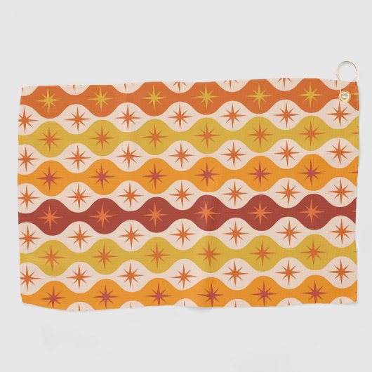 Mid Century Oranje Mod Stars op ogeenpatroon Golfhanddoek (Horizontaal)