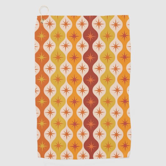 Mid Century Oranje Mod Stars op ogeenpatroon Golfhanddoek (Voorkant)