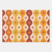 Mid Century Oranje Mod Stars op ogeenpatroon Inpakpapier Vel (Voorkant 3)