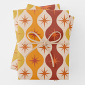 Mid Century Oranje Mod Stars op ogeenpatroon Inpakpapier Vel (In situ)