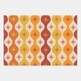 Mid Century Oranje Mod Stars op ogeenpatroon Inpakpapier Vel