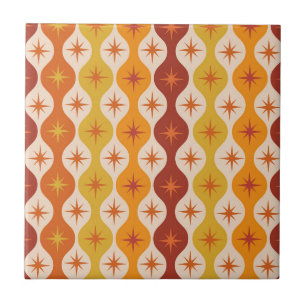Mid Century Oranje Mod Stars op ogeenpatroon Tegeltje