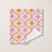 Mid Century Oranje roze Starbursts op Ogee Pattern Bad Handdoek (Wasdoekje)