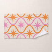 Mid Century Oranje roze Starbursts op Ogee Pattern Bad Handdoek (Handdoek)