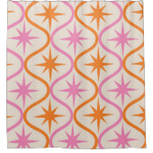 Mid Century Oranje roze Starbursts op Ogee Pattern Douchegordijn (Voorkant)