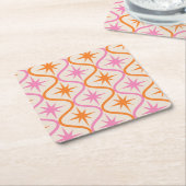 Mid Century Oranje roze Starbursts op Ogee Pattern Kartonnen Onderzetters (Schuin)