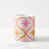 Mid Century Oranje roze Starbursts op Ogee Pattern Koffiemok (Center)