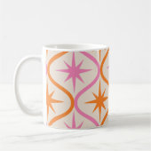Mid Century Oranje roze Starbursts op Ogee Pattern Koffiemok (Links)