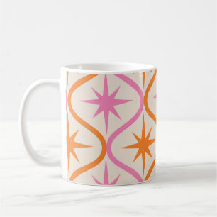 Mid Century Oranje roze Starbursts op Ogee Pattern Koffiemok