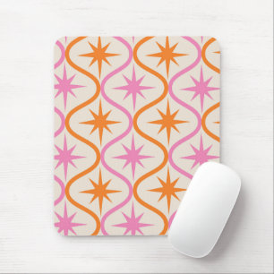 Mid Century Oranje roze Starbursts op Ogee Pattern Muismat
