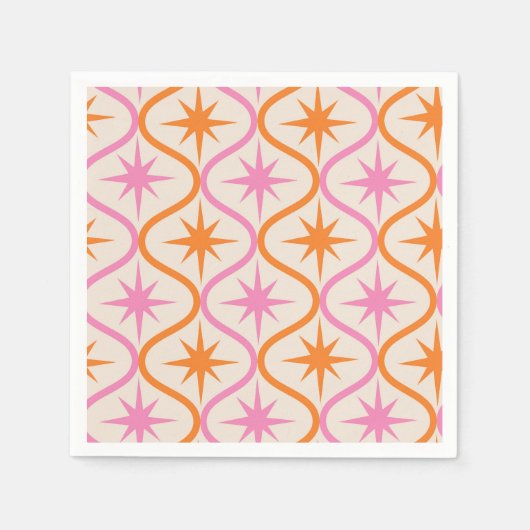 Mid Century Oranje roze Starbursts op Ogee Pattern Servet (Voorkant)