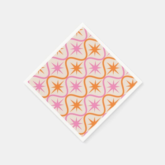 Mid Century Oranje roze Starbursts op Ogee Pattern Servet (Hoek)