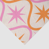Mid Century Oranje roze Starbursts op Ogee Pattern Tissuepapier (Detail)