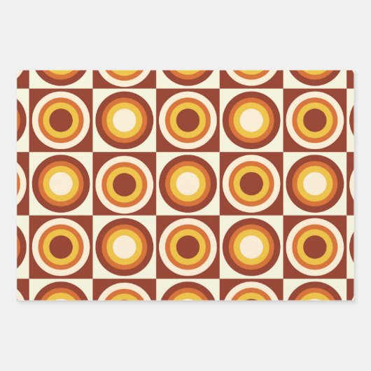 Mid Century Oranje Yellow Circles op pleinen Inpakpapier Vel (Voorkant)