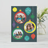 Mid Century Ornamenten Drie foto vakantie Kaart (Staand voorkant)