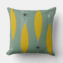 Mid Century Ovals Starbursts Stripes, Goud op Blau