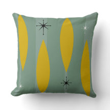 Mid Century Ovals Starbursts Stripes, Goud op Blau