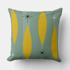 Mid Century Ovals Starbursts Stripes, Goud op Blau Kussen