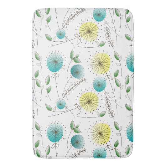 Mid-Century paardenbloem klokken geel en blauw Badmat (Voorkant Verticaal)