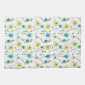 Mid-Century paardenbloem klokken geel en blauw Theedoek (Horizontaal)