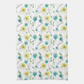 Mid-Century paardenbloem klokken geel en blauw Theedoek (Verticaal)