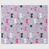 Mid Century Paarse hartkatten Cadeaupapier (Vlak)