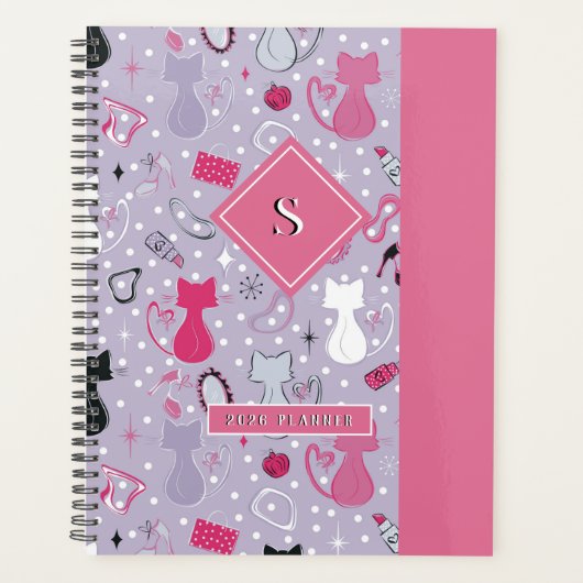 Mid Century Paarse hartkatten Planner (Voorkant)