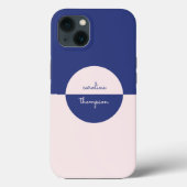 Mid Century Paarse Roze & Script Monogram Case-Mate iPhone Case (Achterkant)