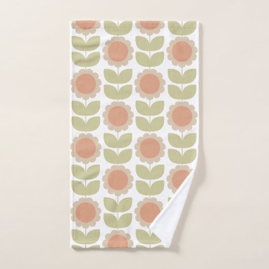  Mid-Century Pastel Pink Retro Floral Pattern Bad Handdoek (Handdoek)