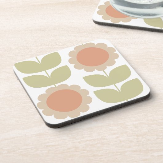  Mid-Century Pastel Pink Retro Floral Pattern Bier Onderzetter (Linkerzijde)