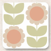  Mid-Century Pastel Pink Retro Floral Pattern Bier Onderzetter (Voorkant)