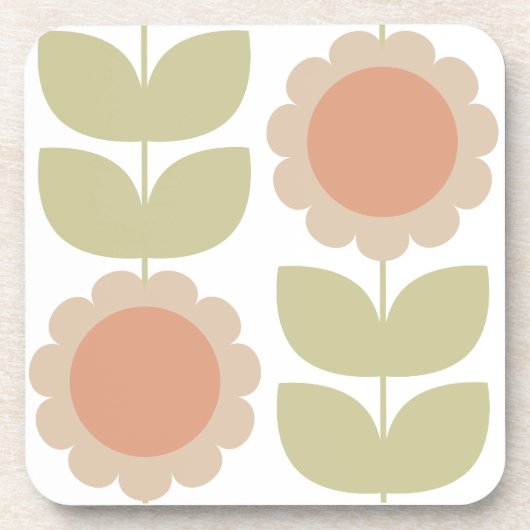  Mid-Century Pastel Pink Retro Floral Pattern Bier Onderzetter (Voorkant)