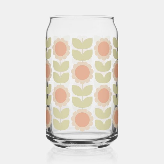  Mid-Century Pastel Pink Retro Floral Pattern Blikvorm Glas (Voorkant)