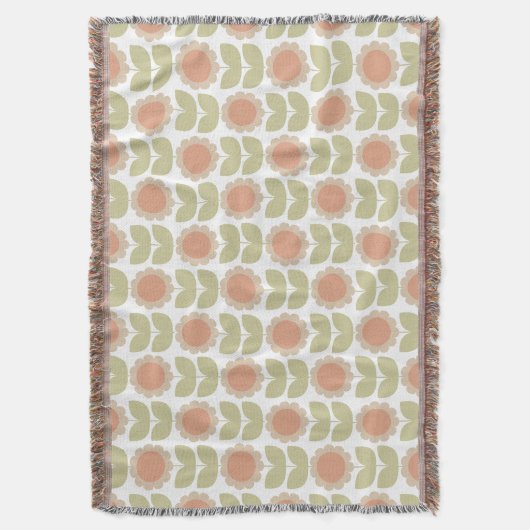  Mid-Century Pastel Pink Retro Floral Pattern Deken (Voorkant Verticaal)
