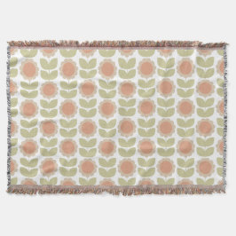  Mid-Century Pastel Pink Retro Floral Pattern Deken