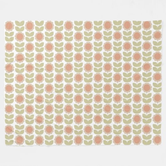  Mid-Century Pastel Pink Retro Floral Pattern Fleece Deken (Voorkant (Horizontaal))