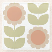  Mid-Century Pastel Pink Retro Floral Pattern Glazen Onderzetter (Voorkant)