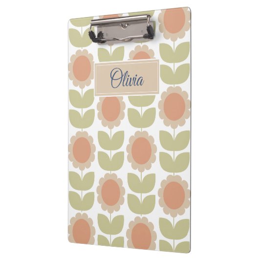  Mid-Century Pastel Pink Retro Floral Pattern Klembord (Links)