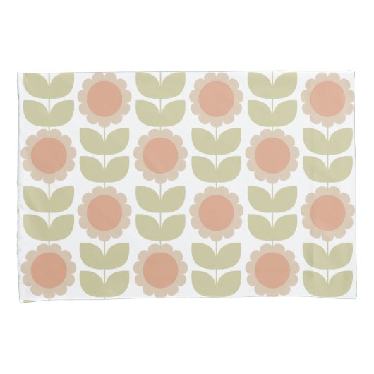 Mid-Century Pastel Pink Retro Floral Pattern Kussensloop (Voorkant-Rechts)