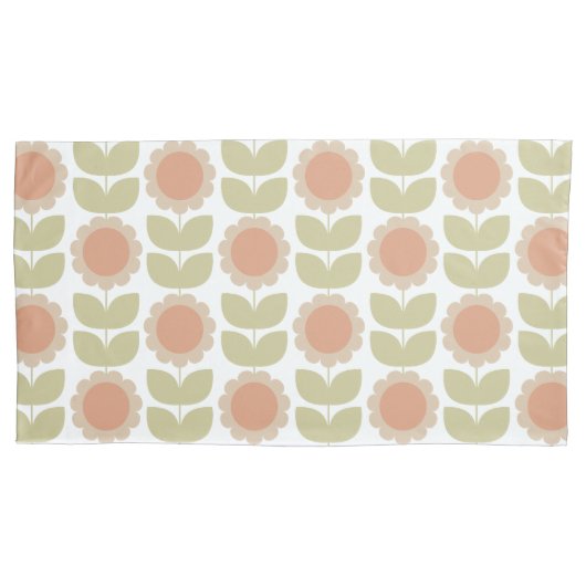  Mid-Century Pastel Pink Retro Floral Pattern Kussensloop (Voorkant-Links)