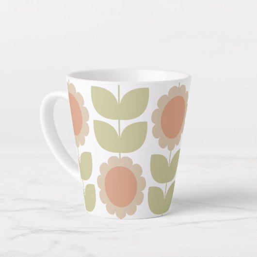  Mid-Century Pastel Pink Retro Floral Pattern Latte Mok (Linkerhoek)